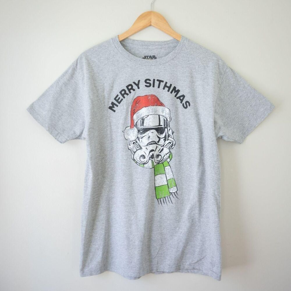 Christmas Star Wars Gray Short Sleeve T Shirt that says "Merry Sithmas"